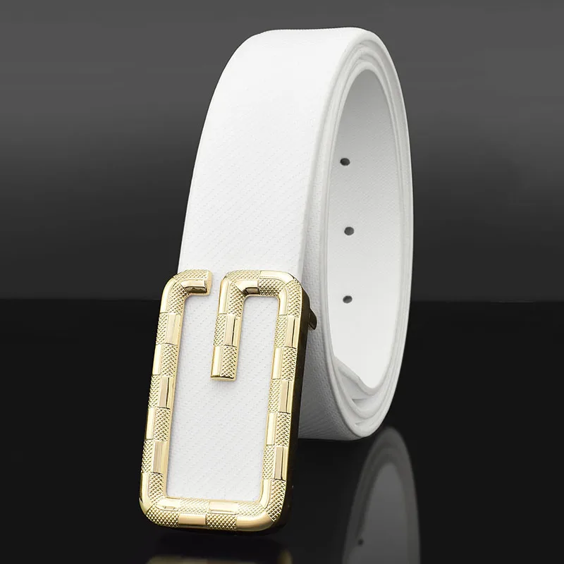 Young Men Belt Trend Men\'s White G Letter Belt Genuine Leather Smooth Buckle Casual Versatile High Quality Belt Ceinture Homme