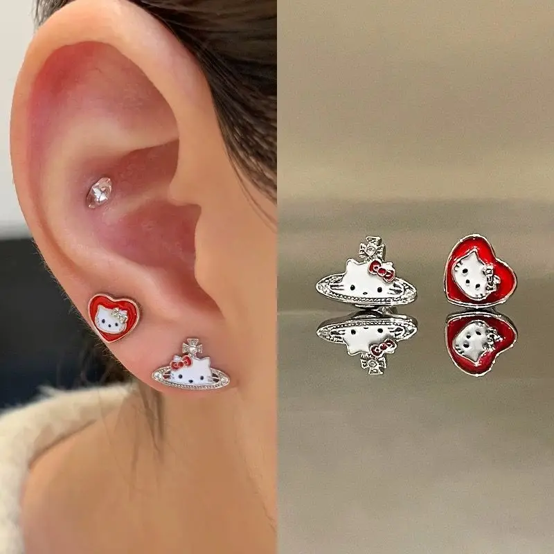 Аниме Kawaii Hello Kitty Kitten, серьги из титановой стали, милые уникальные серьги для ногтей с ушной костью для женщин, аксессуары для макияжа, игрушки, подарки