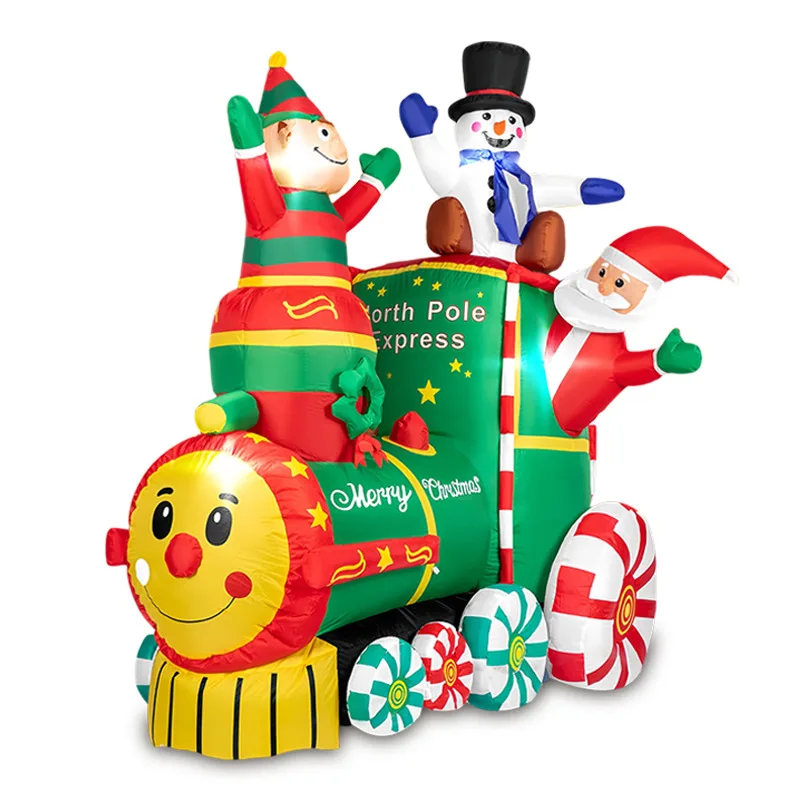 1.8M/5.9FT Height Christmas Inflatable Santa ClausThe Train with Elf and Snowman Blow up Outdoor Lawn Yard,Garden Decorations view 6