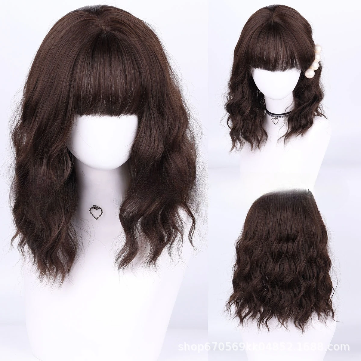 

Korean cute short curly hair age reduction Qi bangs wig fashionable versatile white wig cover