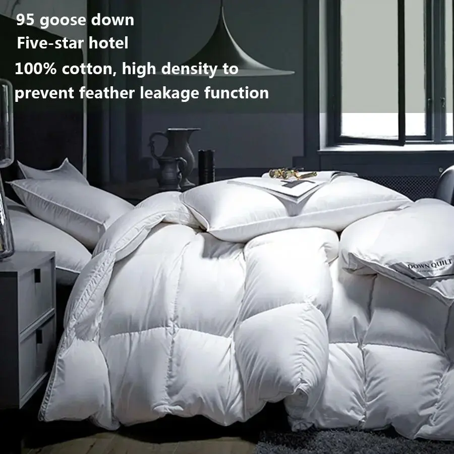 Premium Goose Down Comforter Cold-resistant Fluffy 100% Cotton Cover Winter Duvet Insert with Corner Tabe All Season Warmth