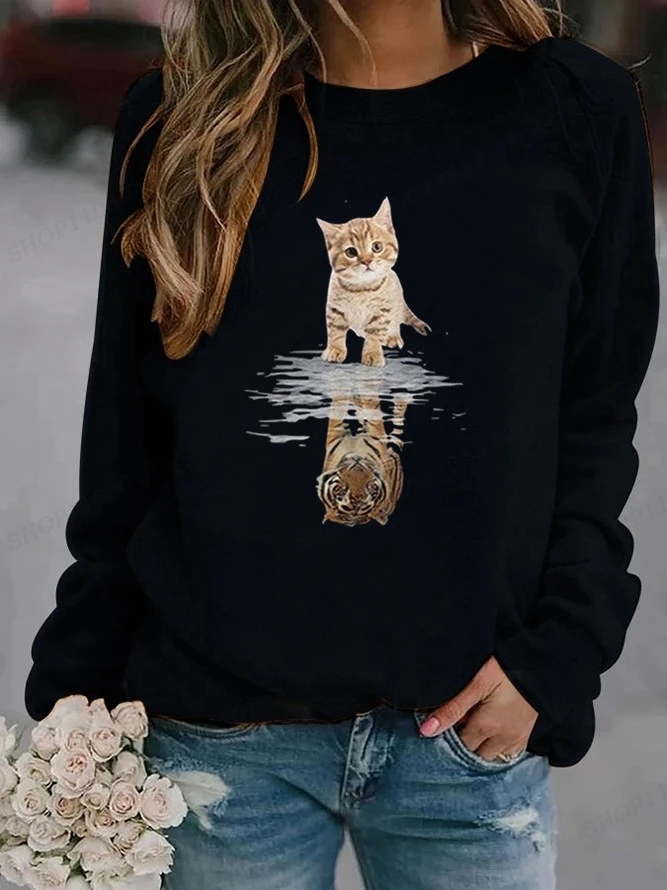 Cat Print Hoodie Women\'s Hoodies Animal Sweatshirts Harajuku Hoodie Autumn Winter Coats Pullovers Women\'s Clothing Kawaii y2k