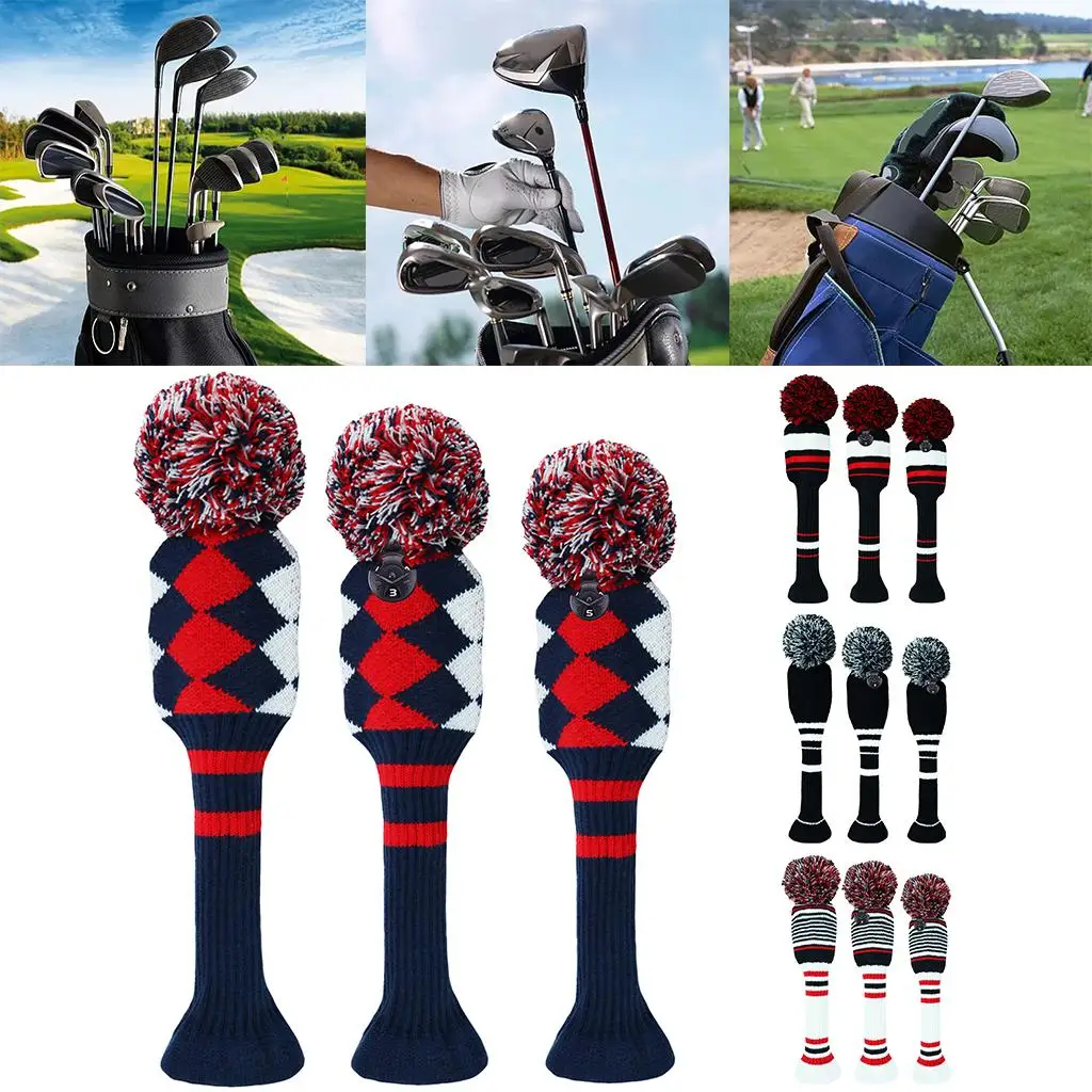 

3 шт., деревянный головной убор для гольфа, прочный вязаный чехол для защиты от длинной шеи