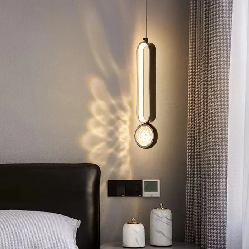 

Master bedroom crystal headboard hanging line light luxury foyer living room TV background wall decoration pendant light