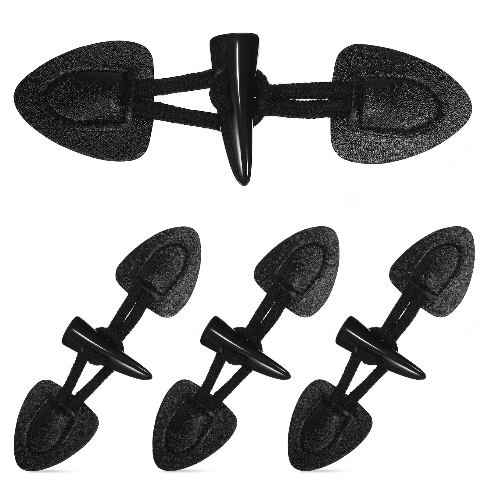 4 Pairs of Coat Horn Buttons ( Black) Closure Toggle Vintage Sewing Cotton Rope Cardigan Fastener Replacement Garment