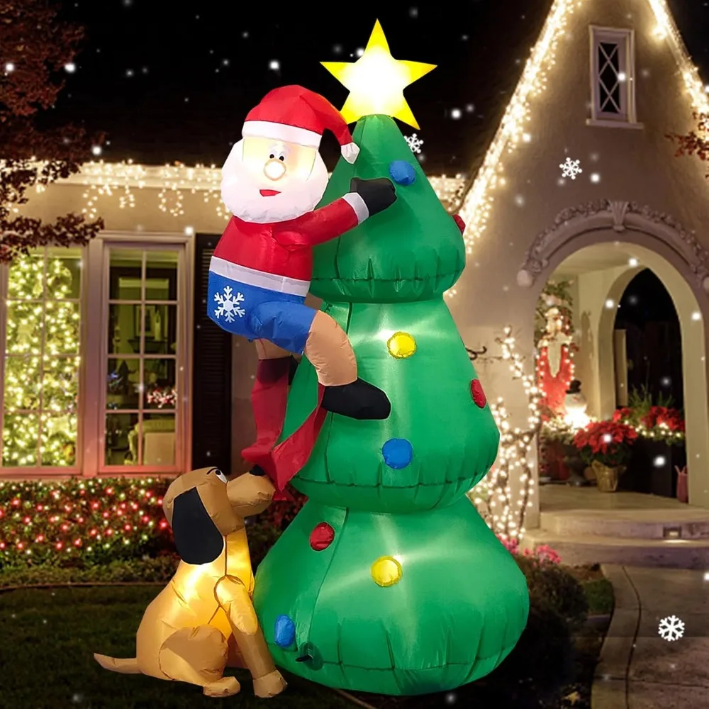 

Inflatable Christmas Tree with LED Lighting, 6-foot Santa Claus, Courtyard Decoration