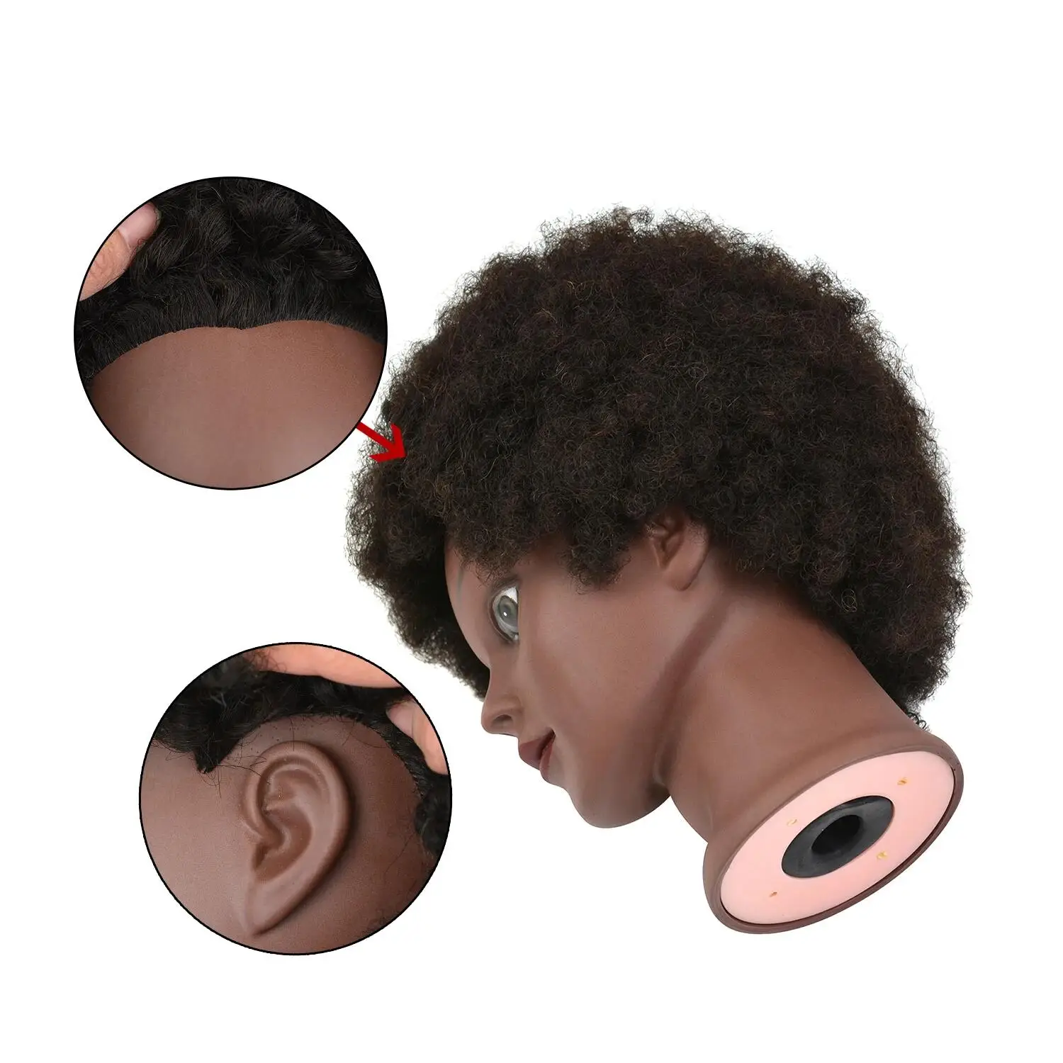 Cabeza de maniquí Afro para practicar estilos de cabello 100% cabeza de muñeca de cabello humano con soporte de abrazadera para peinado trenzado, 1 ud.