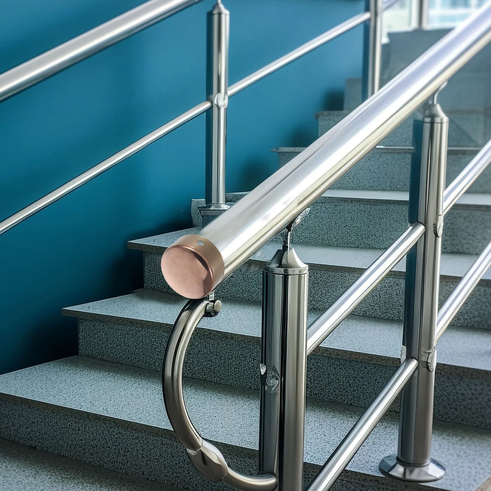 2Pcs StainlessSteelHandrailCover RoseGoldStairRailingCap LadderStabilizerEndCaps HandrailConnectingHardware RoundRailEndPlugs