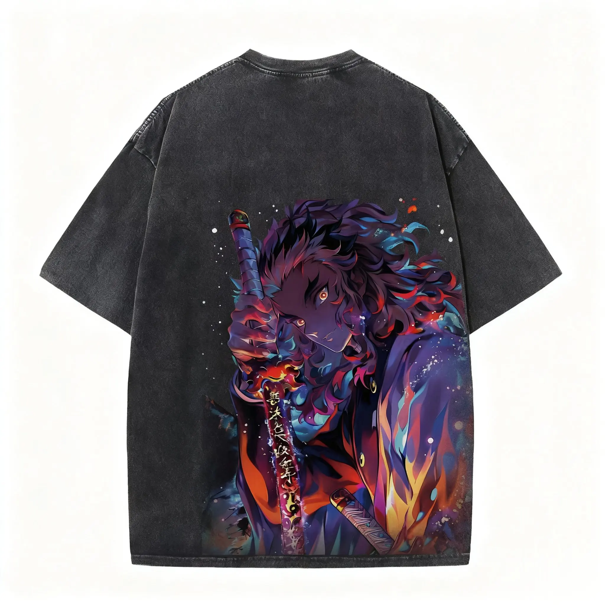 Unisexowa koszulka Harajuku Anime z efektem sprania Demon Slayer Męska Damska Krótki Rękaw Graficzny T-shirt Y2k Ubrania Letnie Streetwear Casualowe Topy