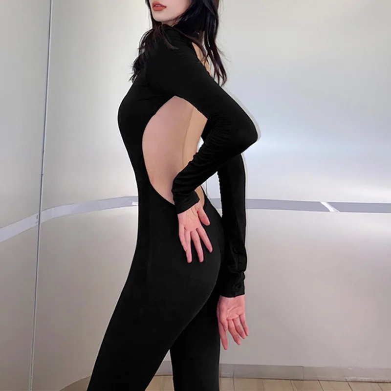 Sexy Backless Skinny Jumpsuits Chic Women Long Sleeve Flare Pants 90s Vintage Rompers Overall Female Y2K Aesthetic Streetwear