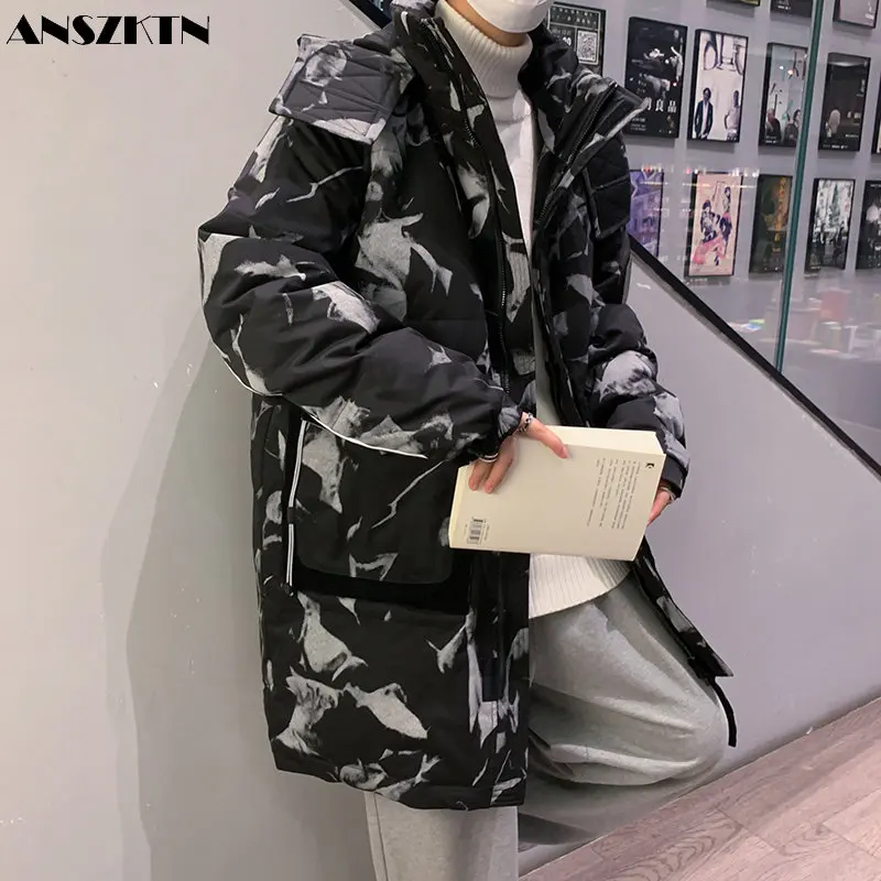 

ANSZKTN Winter trend denim new hat handsome and thick warm coat men down jacket