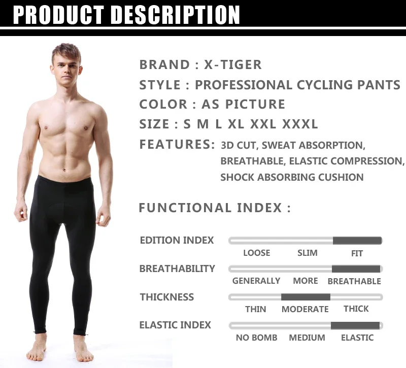 X-TIGER Fahrradhose Herren mit Gel-Polsterung, Fahrradbekleidung, MTB Rennradhose, rutschfeste Beinabschlüsse, Fahrradhose, Outdoor-Outfit, Kleidung – Detail 4
