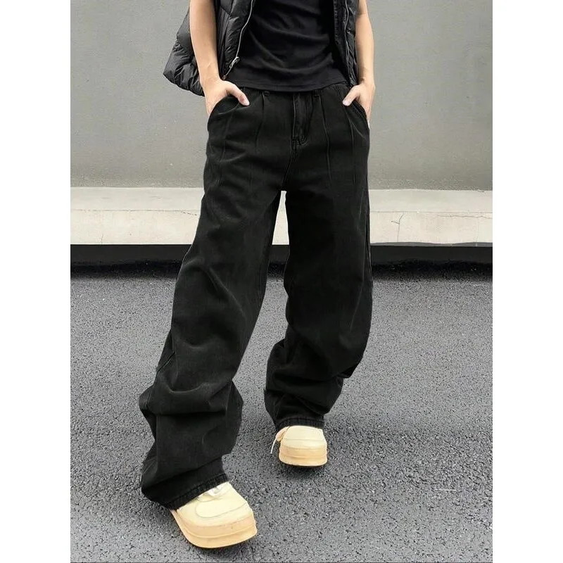 

Black Bootcut Jeans Low Waist Drawstring Cuffed Casual Trousers for Men And Women Non-Shrinkage Spring Fashion