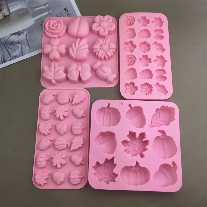 Silicone Baking Molds Flower Pumpkin Acorn Maple Leaf Shape DIY Chocolate Candy Soap Cake Mould Handmade Pastry Making Supplies