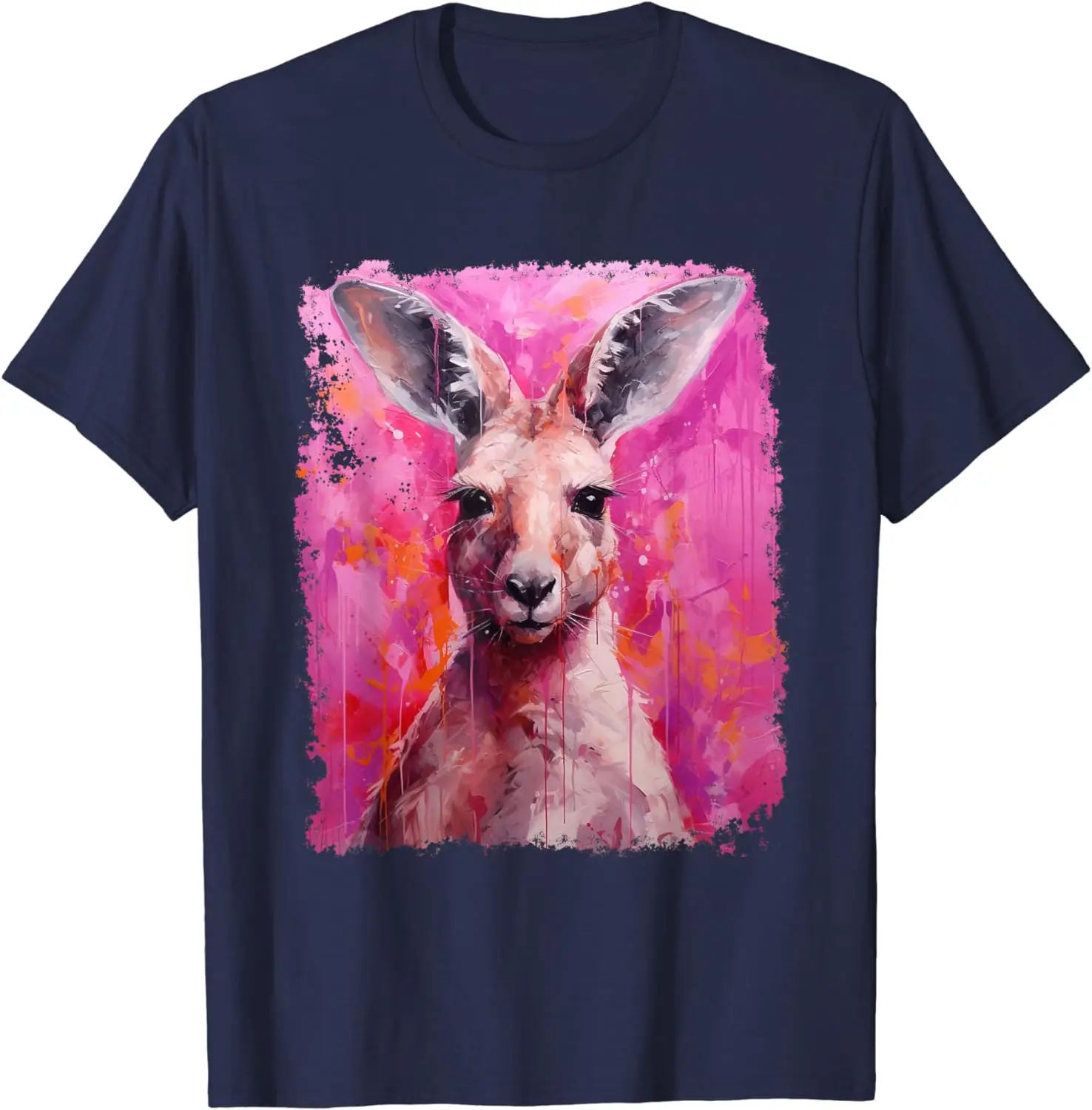 2024 New Summer Art Retro Animal Garden Australia Fun Kangaroo Pink T-shirt