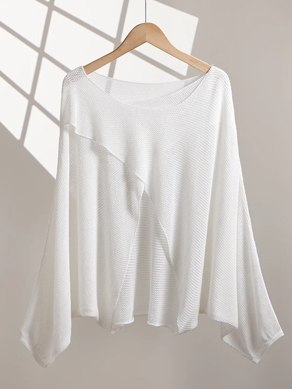 เสื้อคลุมกันแดดทรงกลม ไซส์ใหญ่ ผ้าลูกไม้ คอไขว้ แขนยาว สีพื้น สำหรับผู้หญิง ฤดูร้อน