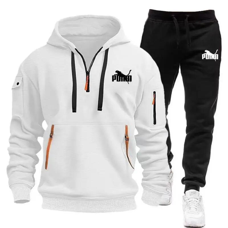 2025 novos conjuntos masculinos hoodies calças de duas peças terno zíper marca moda sweatshirts pullovers roupas esportivas homem agasalho tamanho grande