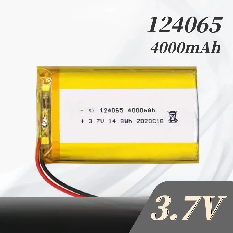 High Capacity Jst PH 2.0mm 2pin Plug Hand Warmers Tablet Medical Devices Camera 124065 3.7V 4000mAh Polymer Lithium Battery