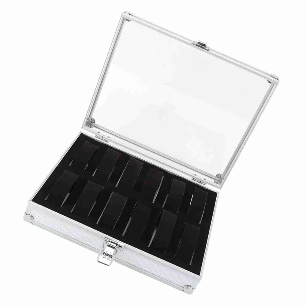 

Алюминиевый футляр для часов с 6 отделениями, прозрачной стеклянной крышкой, органайзер для часов с 12 отделениями, съемный контейнер для хранения часов