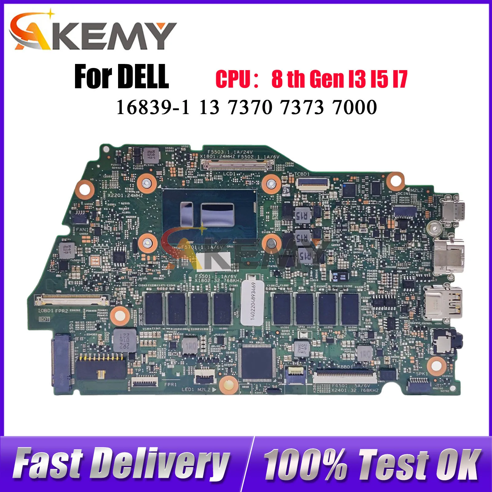 For Dell Inspiron 13 7000 7370 7373 Notebook Motherboard 16839-1 with i5 i7 CPU CN-0RR26G 0RR26G 02CVR0 00NVF7 100% Fully Tested