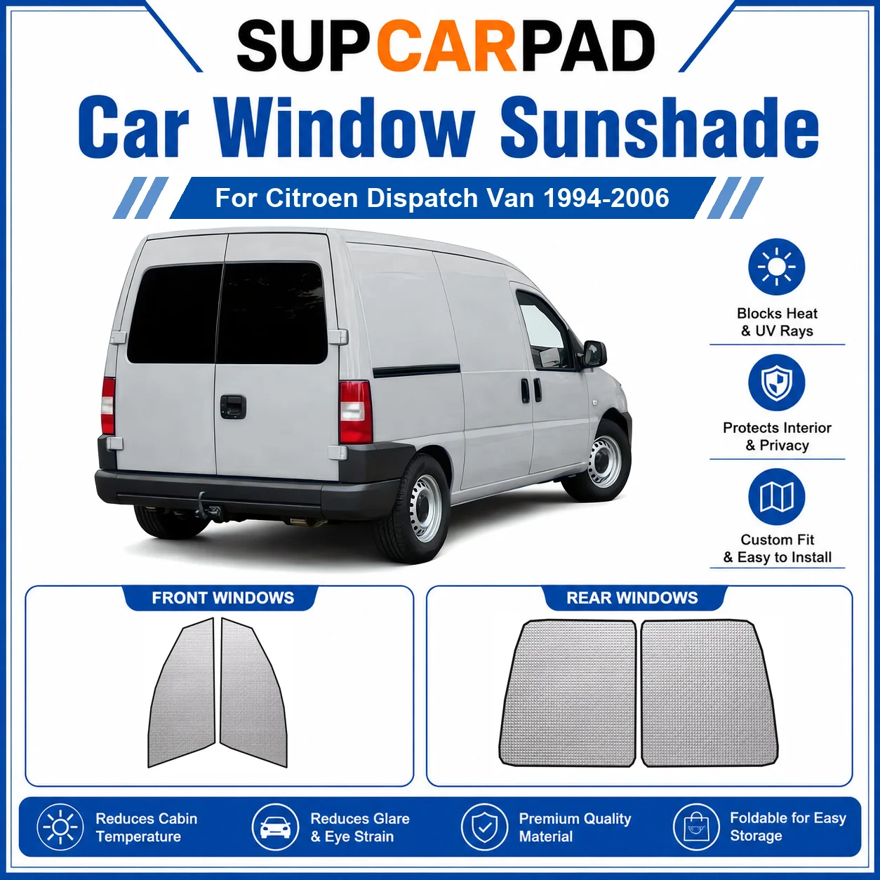 For Citroen - Citroen Dispatch Van 1994-2006 Full Set Car Window Sunshades UV Block Privacy Heat Insulated Foldable Car Curtain