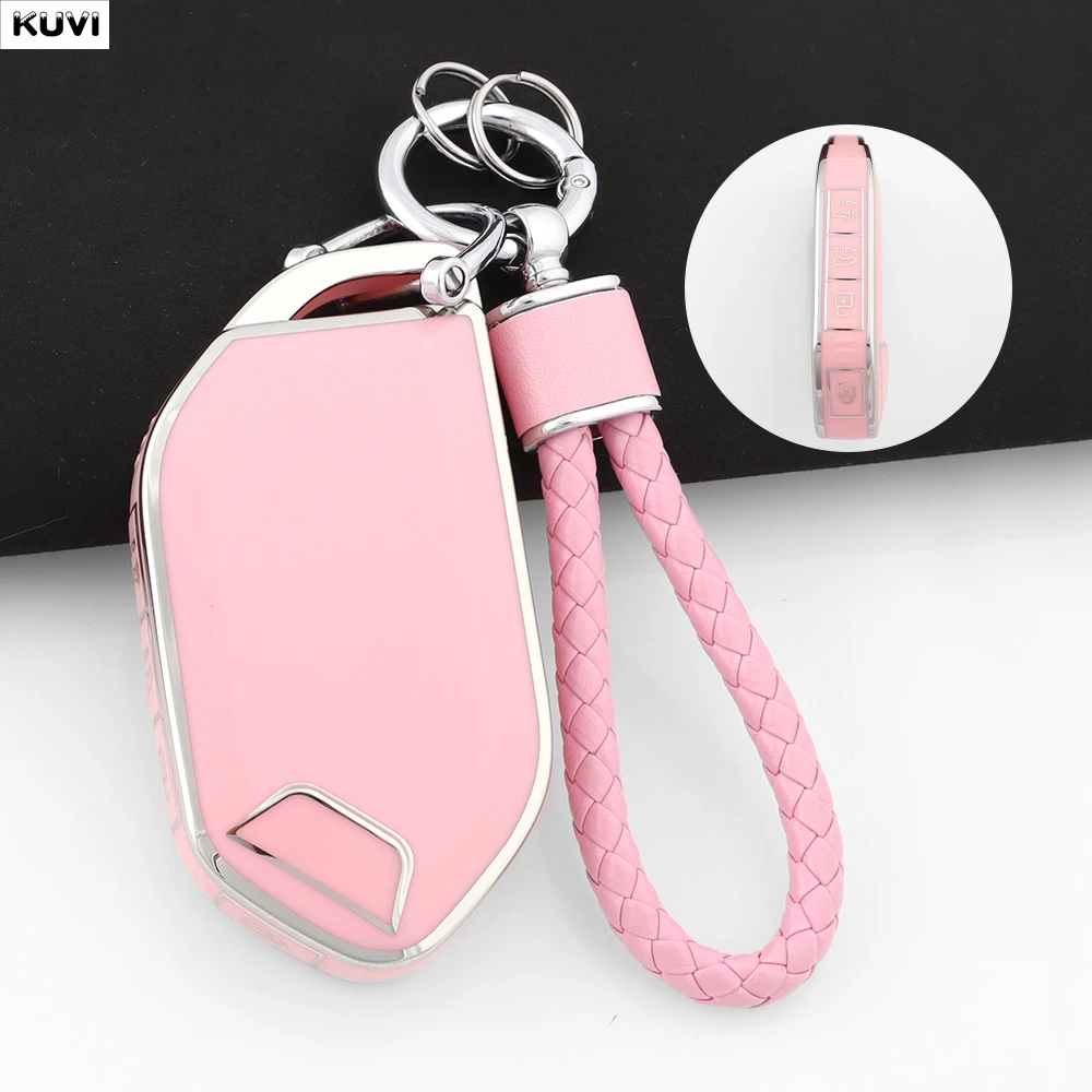 Capa de chave de carro em TPU com corrente para Kia Sorento EV3 EV5 EV6 EV9 K3 K4 K5 Sportage Telluride Carnival 5 BTN Acessórios