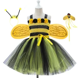 Little Bee Tutu Dress for Girls Halloweeen Cosplay Costume Tulle Flowers Kids Holiday Party Honeybee Fairy Fancy Dress Up Outfit