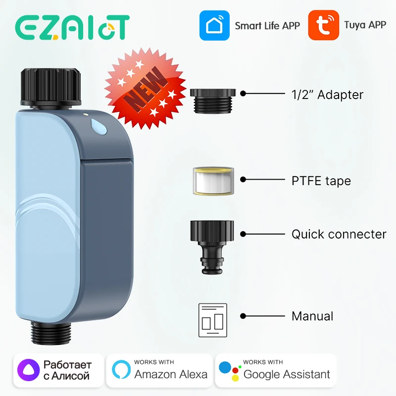 Smarter WLAN-Gartenbewässerungstimer Tuya Automatisches Sprinkler-Tropfbewässerungssystem Außen-Wassersteuerungsventil Alexa Google Home