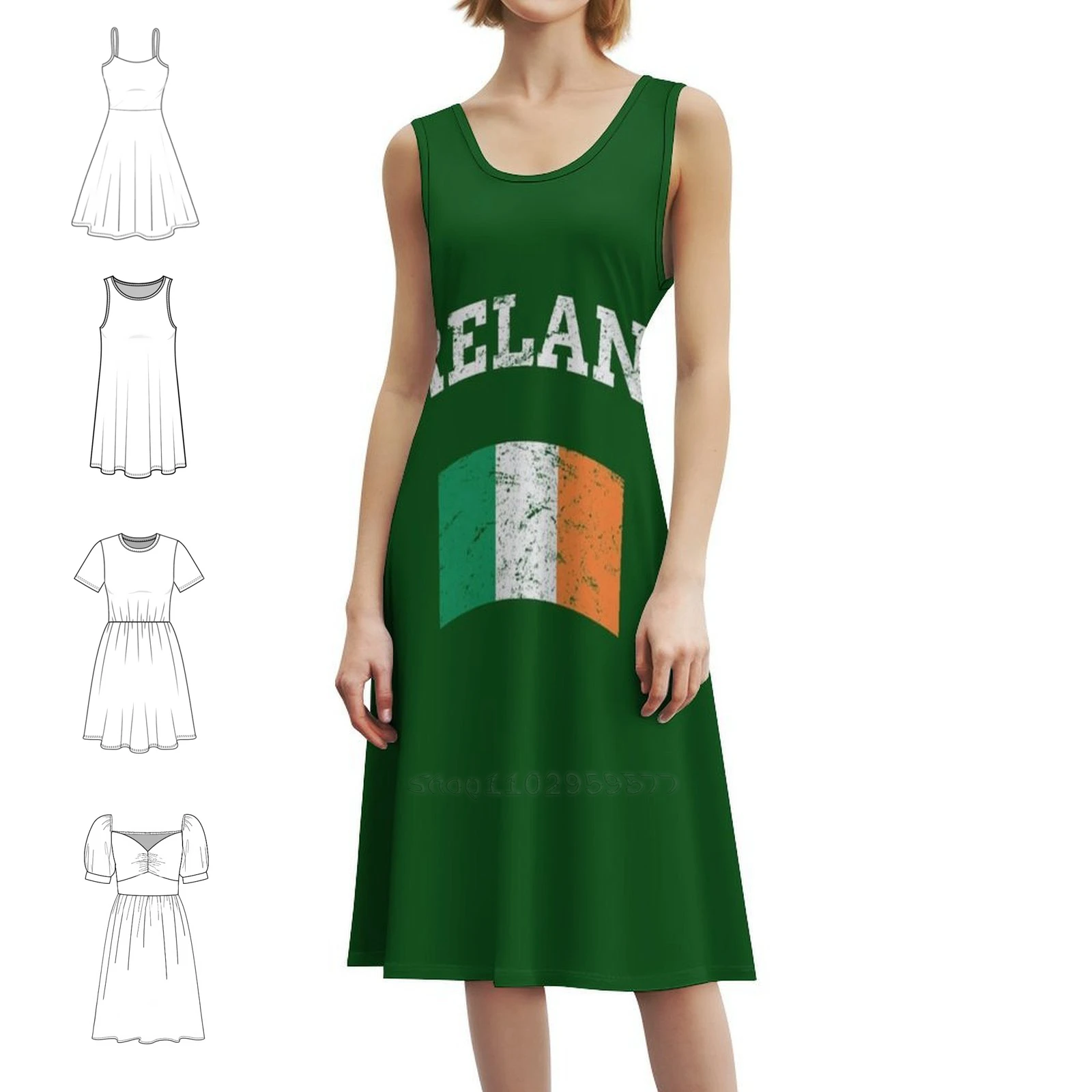 فستان بوهيمي عتيق من أيرلندا الأيرلندية Saint Day بأكمام منتفخة أو خيارات بدون أكمام للنساء فستان العلم الأيرلندي فخر الأيرلندي #1