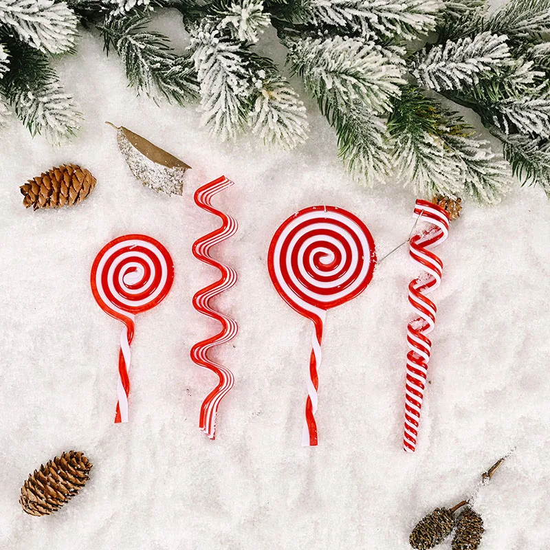 Christmas Lollipop Ornaments Xmas Tree Red and White Candy Hanging Ornaments Plastic Lollipop Candy New Year Party Decorations