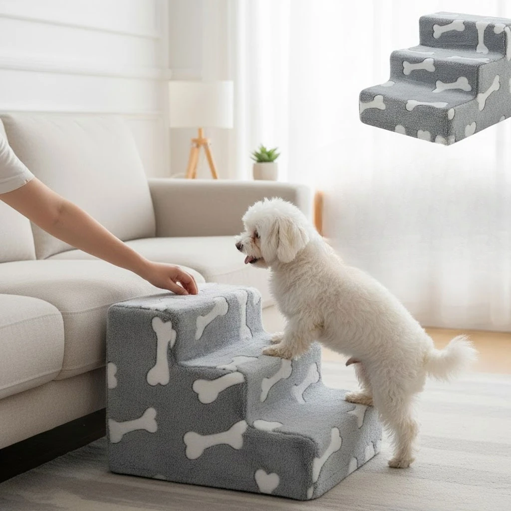 

Decorative Printed Pet Stairs for Small and Medium Dogs | High Density Foam Pet Steps with Non-Slip Base