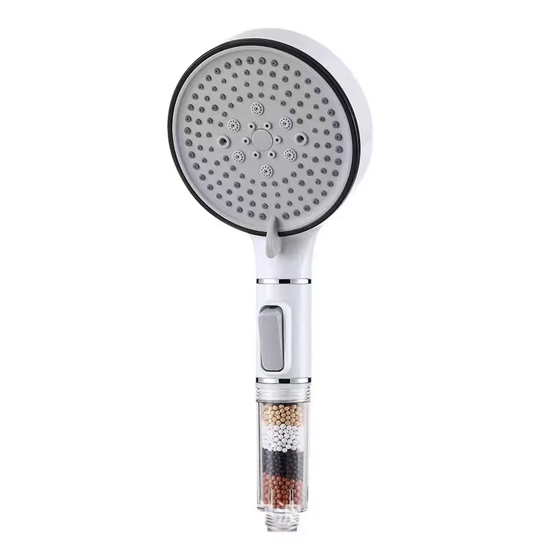 Pommeau de Douche Réglable 5 Modes, Grande Buse à Pression Accrue, Arrêt à une Touche, avec Fonction Massage et Jet Pluie Haute Pression