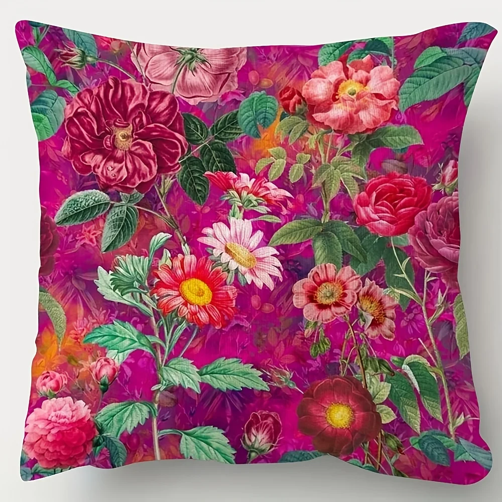 Doppelseitiger Boho Vintage Blumen-Kissenbezug Bunter Rosen-Gänseblümchen-Blumendruck Weicher Zierkissenbezug für Heimdekoration Geschenk