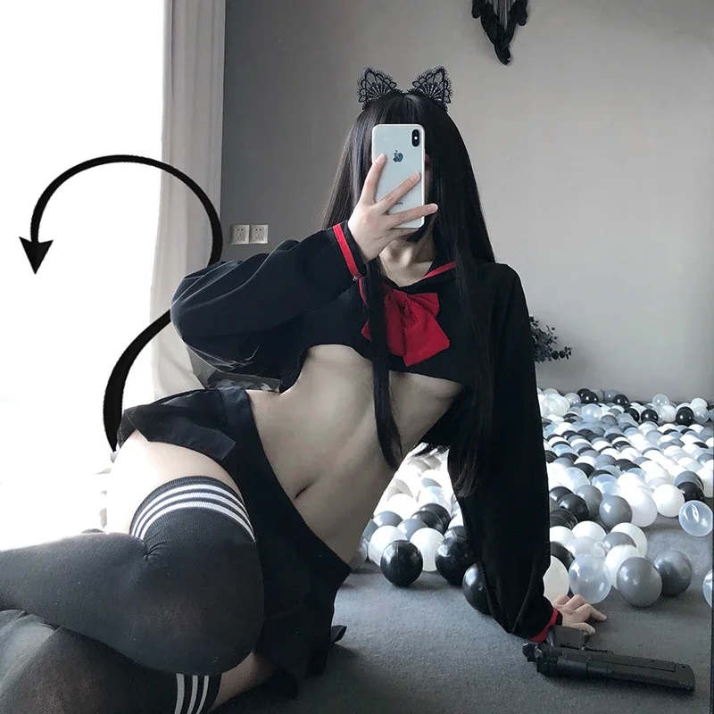 Sweet Sexy Lingerie Animal Cosplay Suit JK Uniform Temptation Kwaii Lola Mini Top Skirt Erotic Roleplay Student Saimor Suit