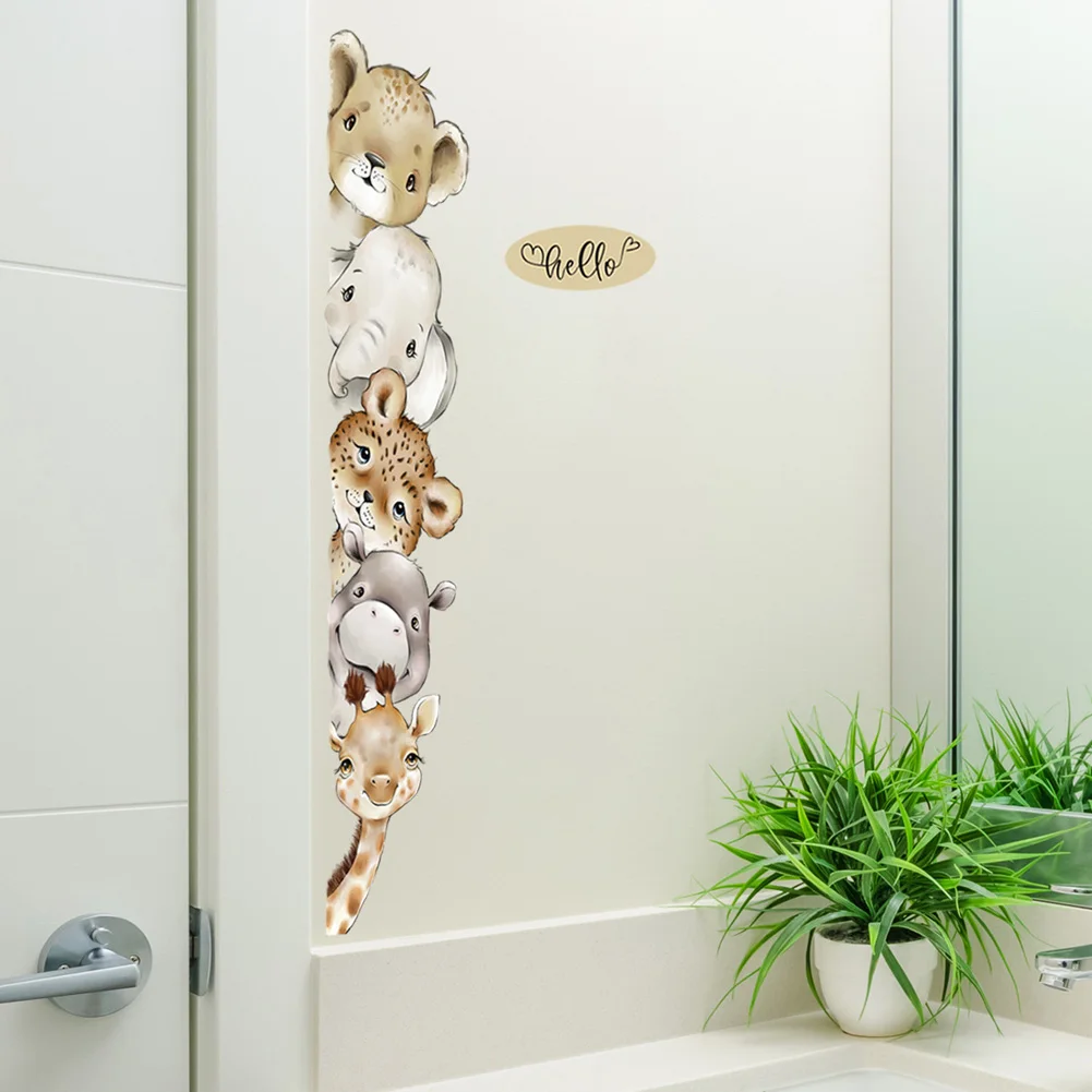 Cartoon Animals Watch Wall Stickers Kids Baby Room Door Edge Decoration Lovely Mural For Home Decor Self-adhesive Wallpaper