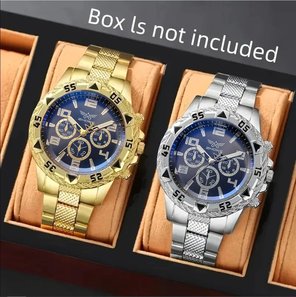 2 pcs sets Fashionable Men's Watches Stainless Steel Quartz Wristwatch Gift For Fathers, Husbands, Or Boyfriends.