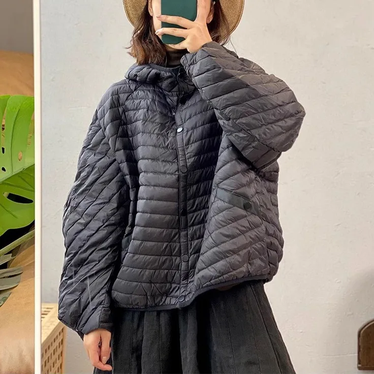 

Lightweight Padded Hooded Jaet Women's Retro Artistic Autumn Winter Design Faionable Versatile Sli Small Size Coat