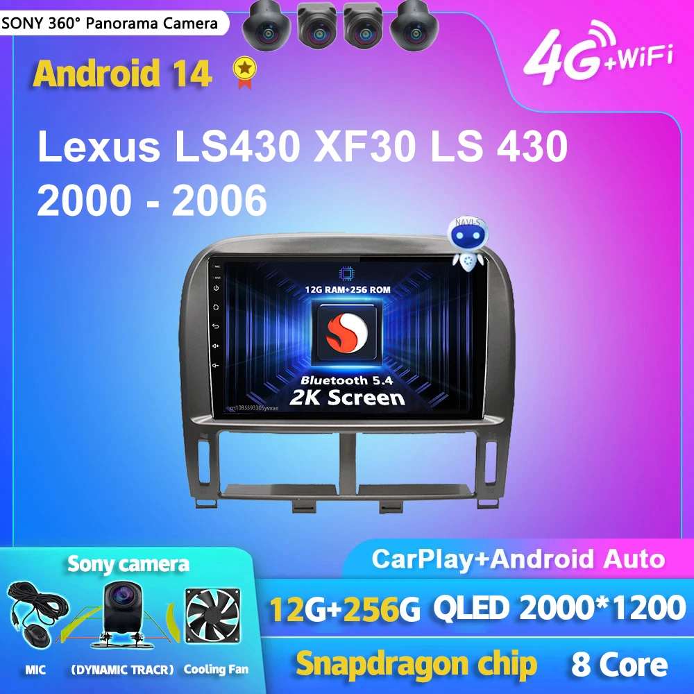 Android 14 Carplay Auto 2K Screen Car Radio BT Multimedia Player For Lexus LS430 XF30 LS 430 2000 - 2006 2 din Autoradio Stereo