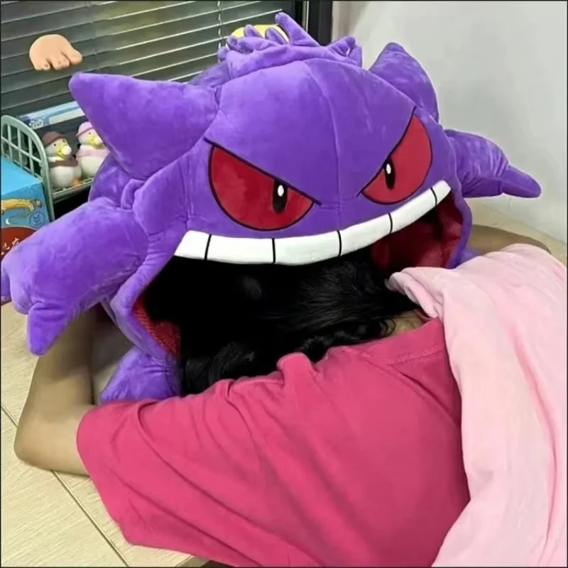 포켓몬 Gengar 큰 혀 봉제 인형 애니메이션 주변 장치 대형 Gengar 수면 베개 이중 목적 낮잠 담요 인형 봉제 인형