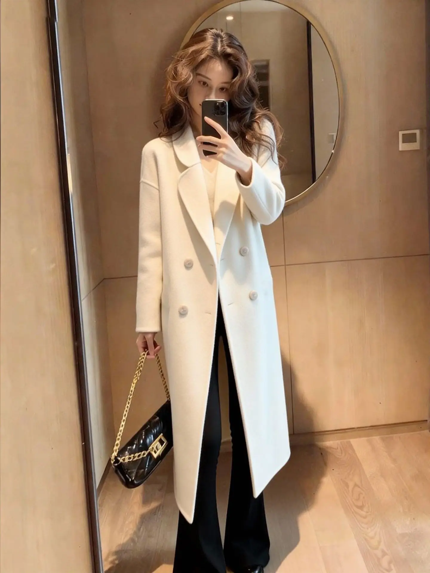 

Корейское длинное белое двубортное пальто большого размера, женское модное легкое зимнее пальто, новое поступление