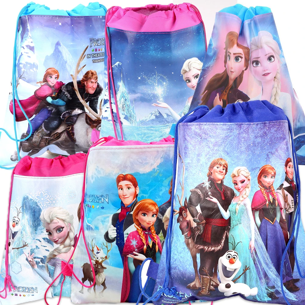 12pcs/lot Disney Frozen Elsa Princess Theme Backpack Birthday Party Decorations Non-woven Fabrics Cartoon Drawstring Gifts Bags