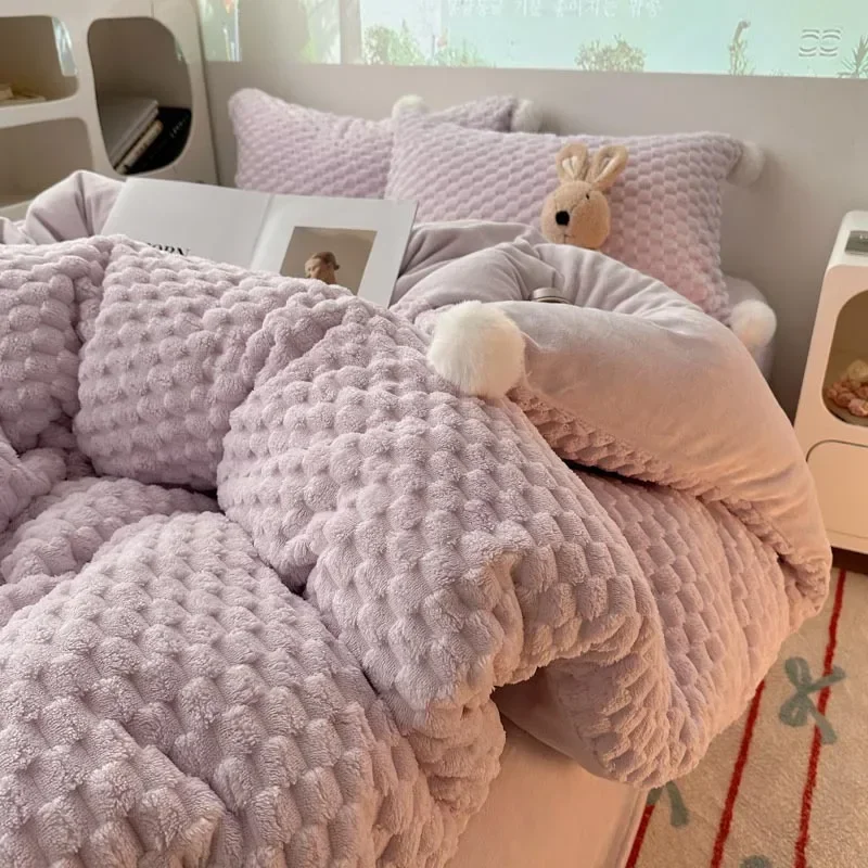 

Winter Warm Faux Rabbit Fur Bedding Sets Plush Skin Friendly Duvet Cover Set Queen Quilt Cover Sets with Sheet Pillowcase 4pcs
