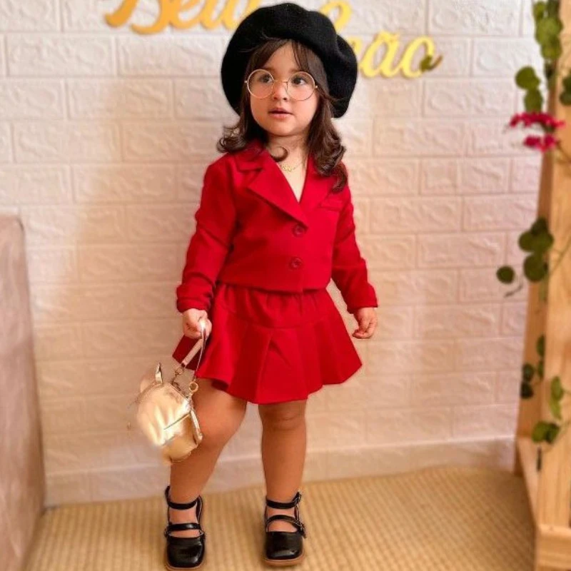 

2025 Fall /Winter Baby Girl Outfits Jacket Coat +Pleated Skirt 2 Pcs Set Children Jacket&Skirt For Girls For 2 3 4 5 6 7 8 Years