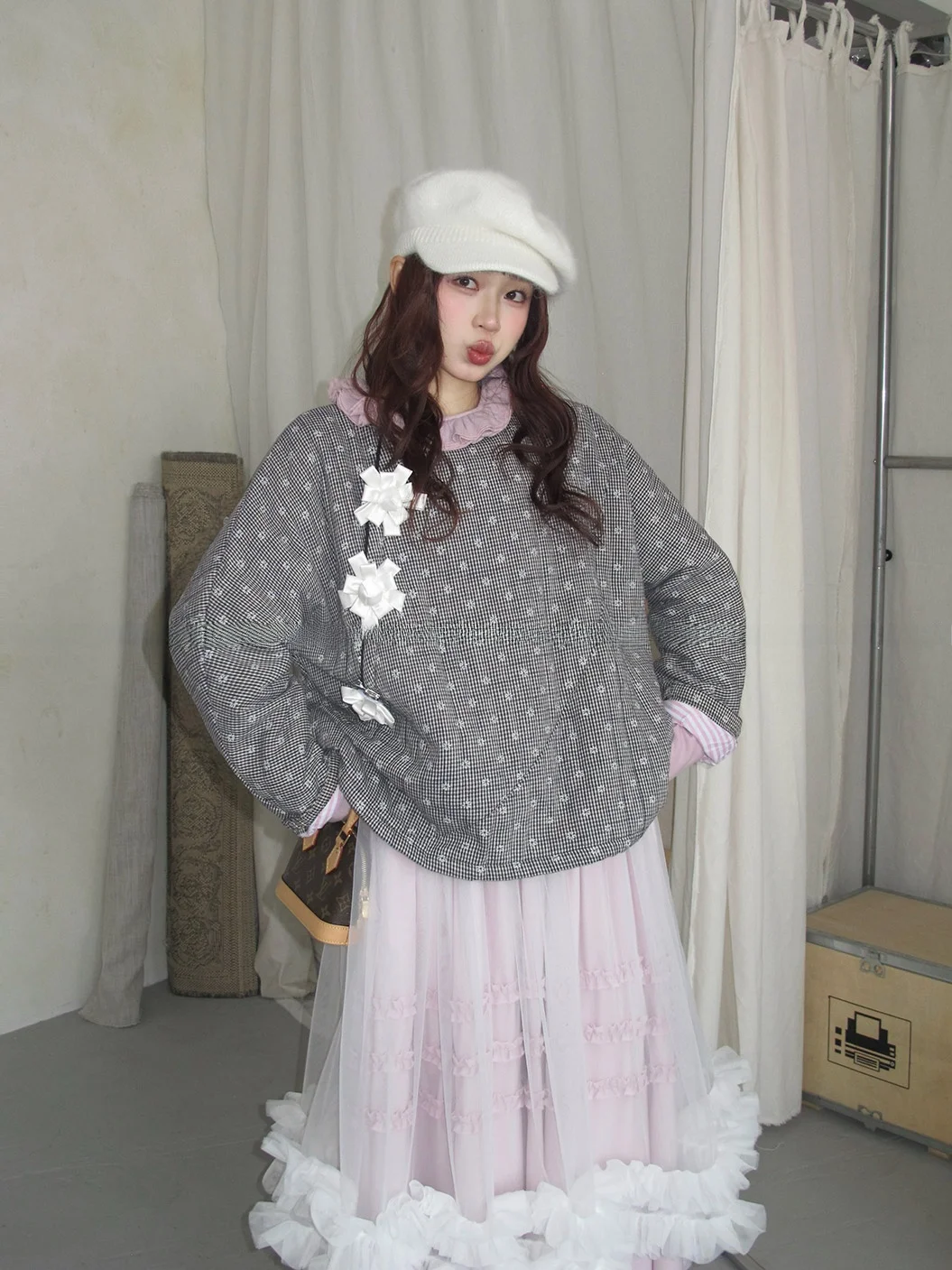 

Retro Loose Fit Color Blo Cotton Linen Hoodie Women's Warm Outerwear Long Sve Plant Floral Pattern Side Button Design