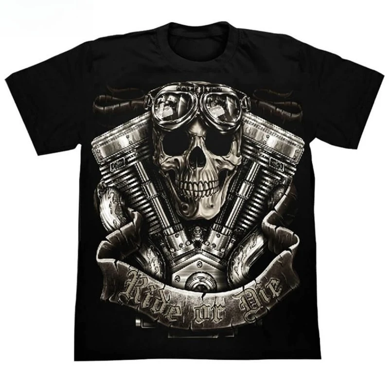 Motorcycle Skull T Shirt 2026 New Retro Locomotive Graphic Cotton BlendMen  Unisex Oversized Heavyweight Vintage Sport Tops