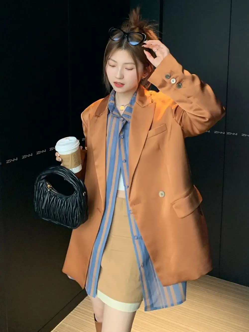 Straight Vintage Loose Blazers For Women Lapel Long Sleeve Double Breasted Solid Jacket Female Casual High Street пиджак женский