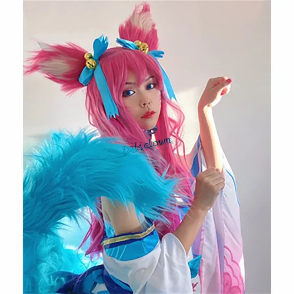 Anime LOL Spirit Blossom Ahri Cosplay colas mujeres Sexy zorro azul Ahri nueve colas accesorios de Halloween disfraz Cosplay