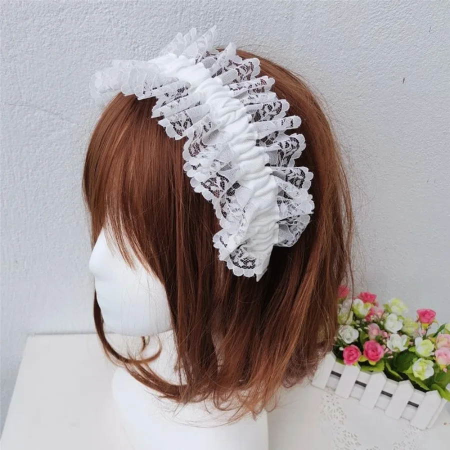 White Lace Headband Headdress for Gothic Vintage Cosplay: Elegant Hair Accessory Perfect for Tea Party PrincessThemed Events an