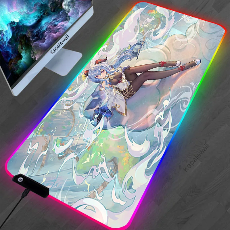 

RGB Anime Game Mouse Pad Genshin Impact Laptop Keyboard Pad Dsek Mat LED Colorful Light Mouse Pad XXL Gamer Gaming Mouse Carpet