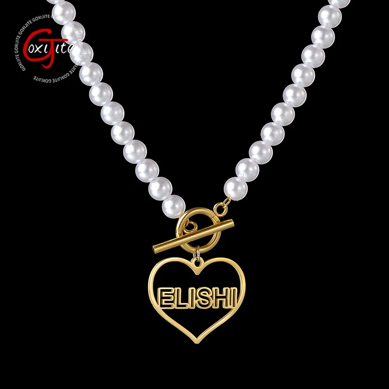 

Goxijite Custom Name Necklace For Women Stainless Steel Customized Name Colorful Flower And Imitation Pearl Chain Necklaces Gift